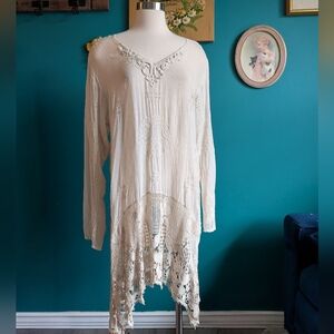 Johnny Was Crochet Lace Tunic Dress In Cream Size Large Boho Festival
